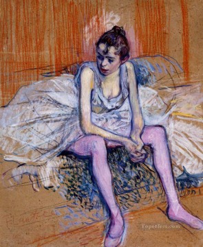  pink Art - seated dancer in pink tights 1890 Toulouse Lautrec Henri de